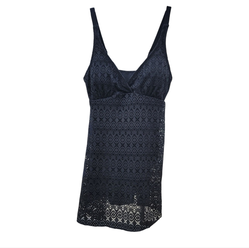 NWT ALISHA LEVINE Slimming Crochet Swimsuit Dress Black US SZ 10